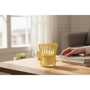 Starlume Sunshine Mimosa Scented Candle 3.4oz Yellow Wire Basket Brand New Small